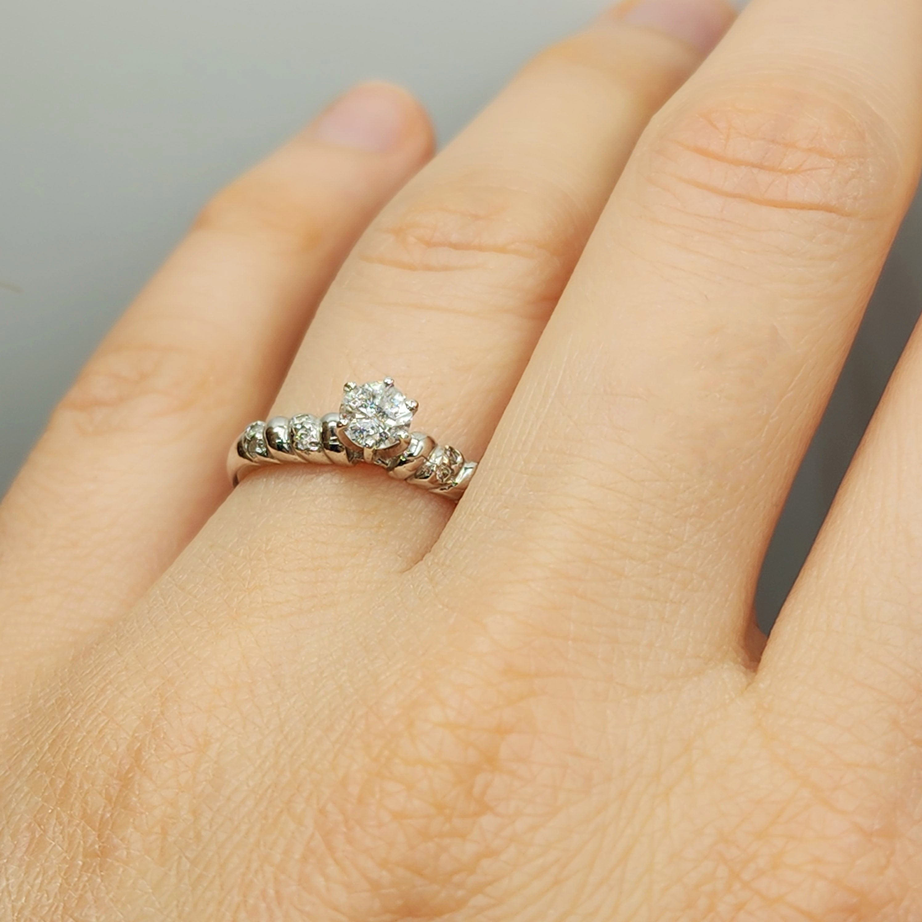 Gold Diamonds Ring, 10K White Gold Natural Diamond 4.6mm Ring, Engagement Wedding Ring for Women,  Diamonds Wedding Ring for Her Luxury Gift