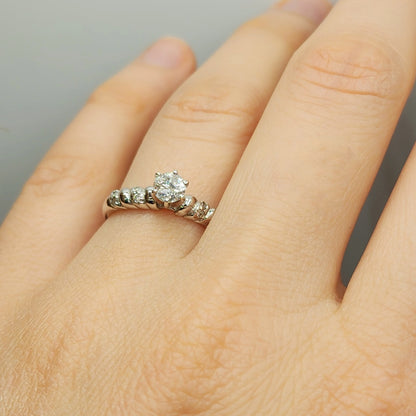 Gold Diamonds Ring, 10K White Gold Natural Diamond 4.6mm Ring, Engagement Wedding Ring for Women,  Diamonds Wedding Ring for Her Luxury Gift