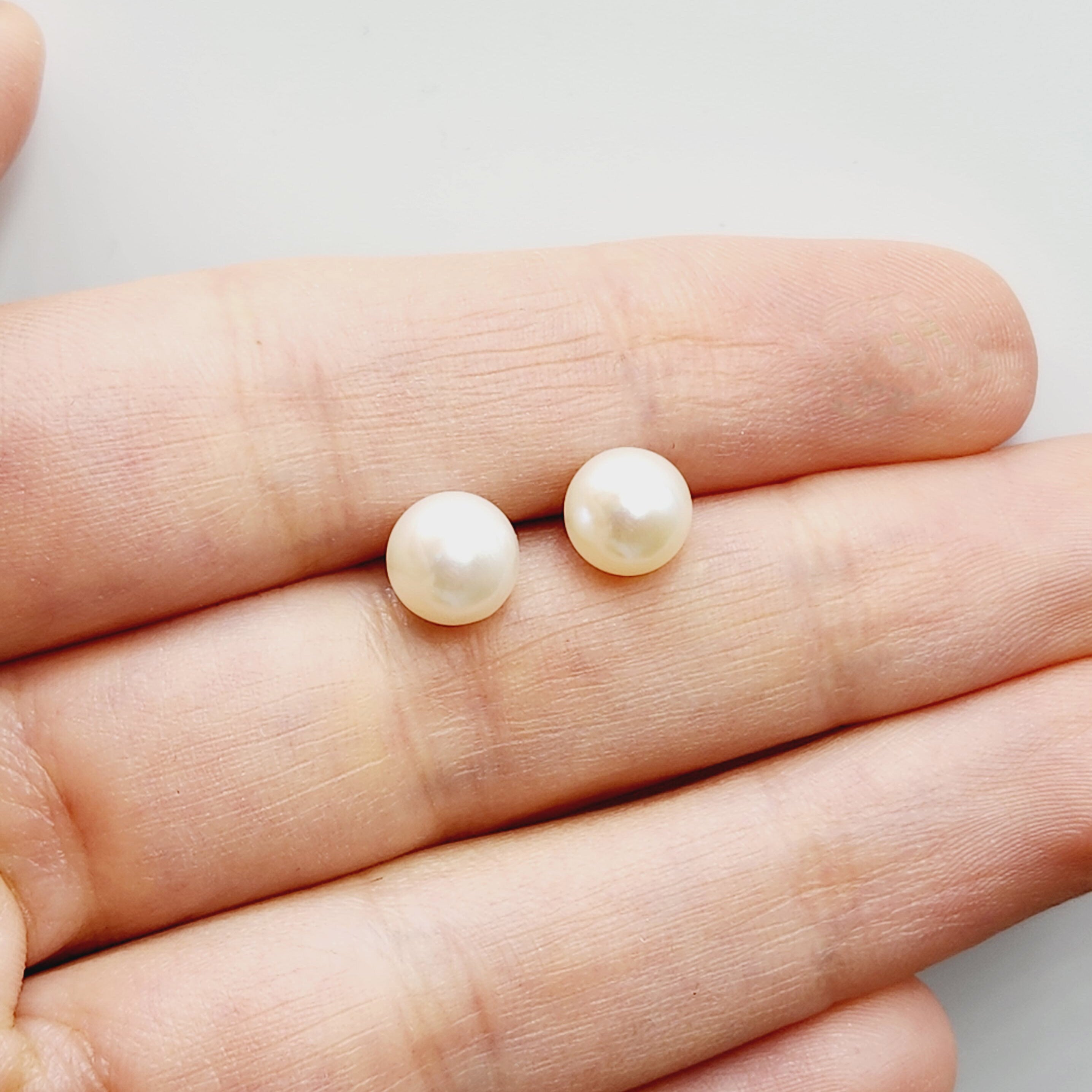 Gold Pearl Stud Earrings, 14K Yellow Gold Natural Cultured Pearl Earrings, June Birthstone, Birthstone Earrings, Handmade Earrings