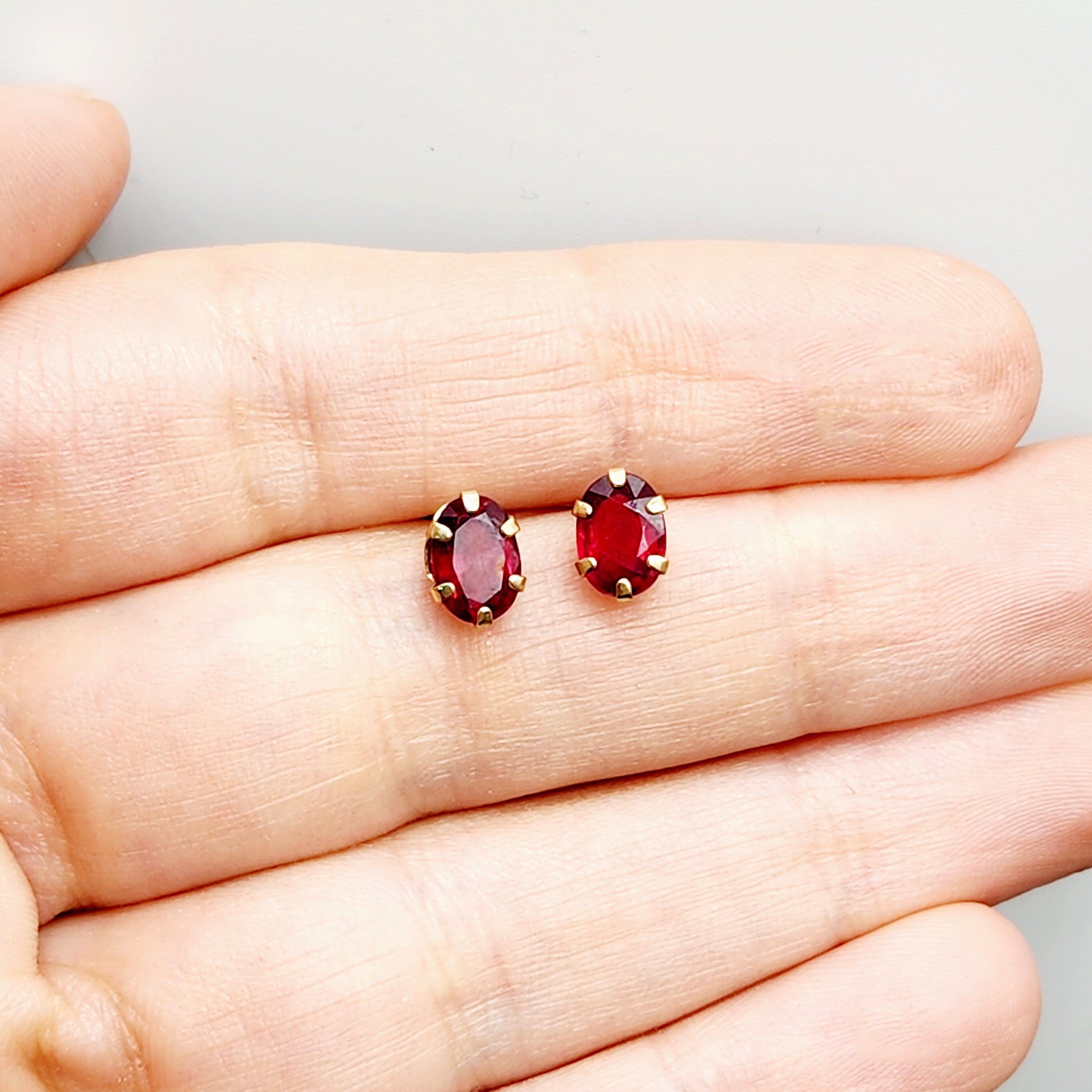 Gold Ruby Stud Earrings, 10K Yellow Gold Genuine Ruby 7x5mm Stud Earrings, July Birthstone, Earrings For Her