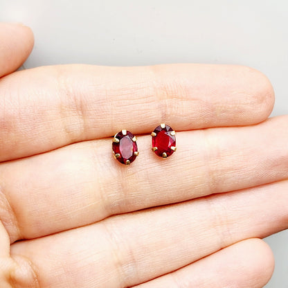 Gold Ruby Stud Earrings, 10K Yellow Gold Genuine Ruby 7x5mm Stud Earrings, July Birthstone, Earrings For Her