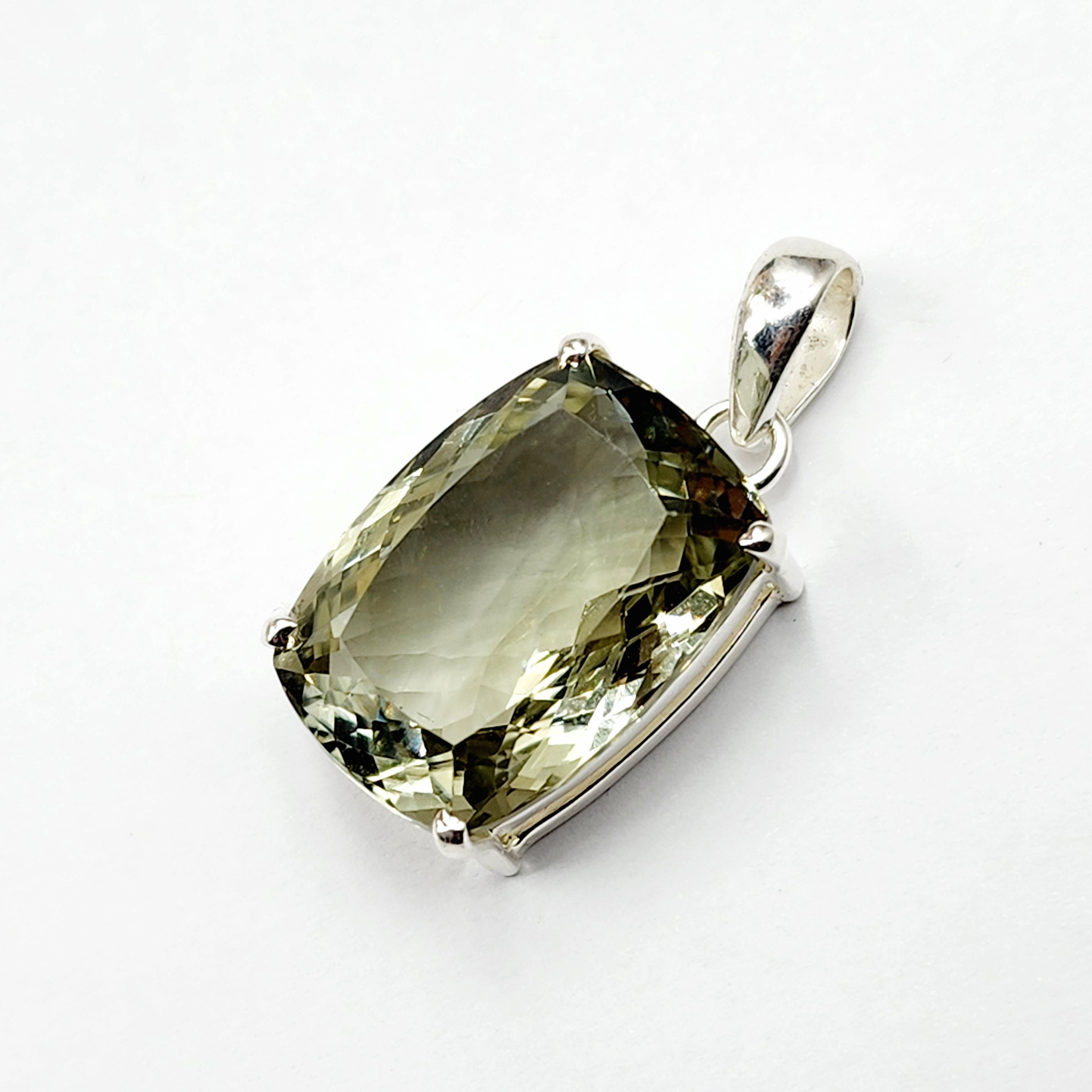 925 Sterling Silver Green Amethyst Necklace, Genuine Green Big Gemstone Pendant with Silver Chain for Men and Women, Large Pendant for Gift