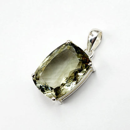 925 Sterling Silver Green Amethyst Necklace, Genuine Green Big Gemstone Pendant with Silver Chain for Men and Women, Large Pendant for Gift