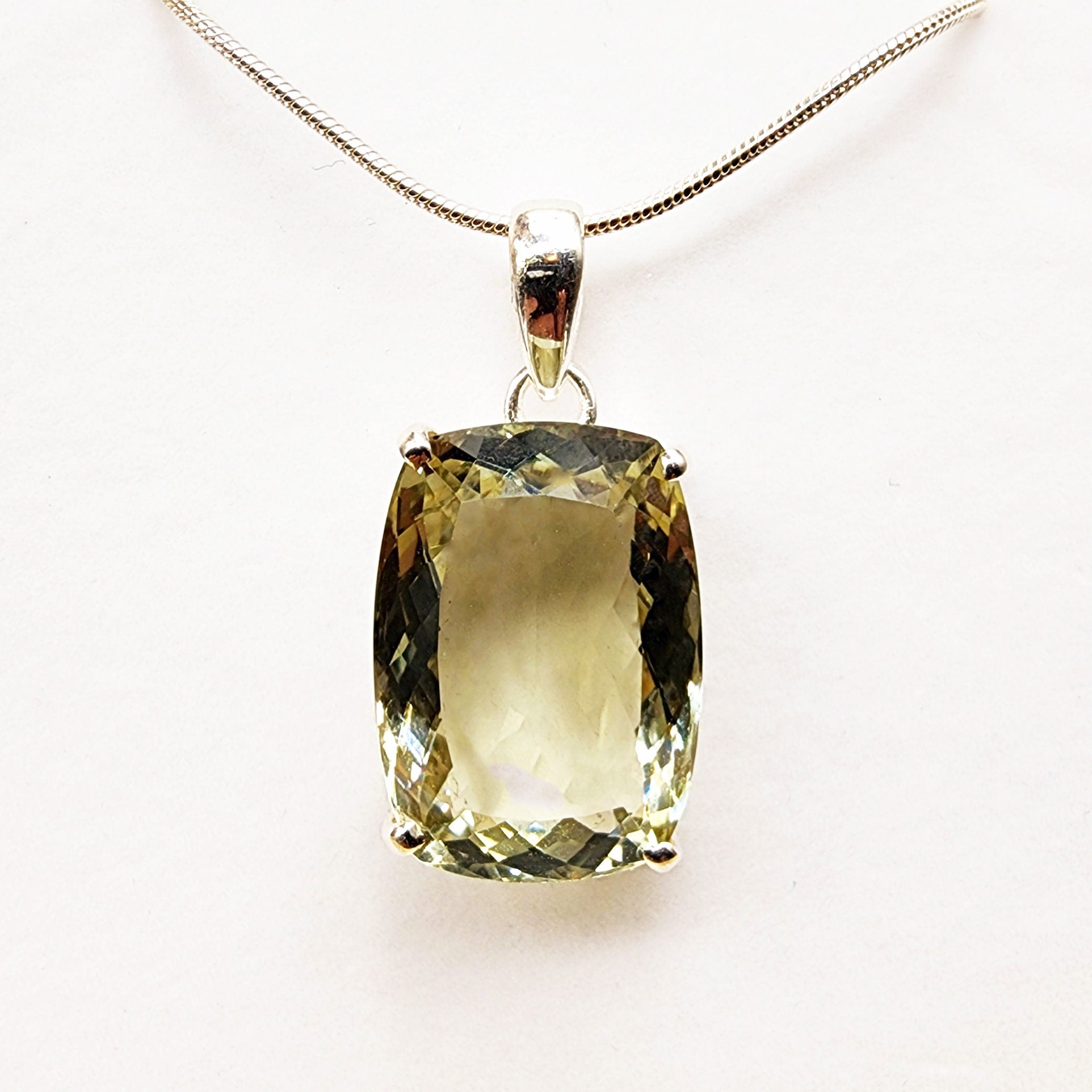 925 Sterling Silver Green Amethyst Necklace, Genuine Green Big Gemstone Pendant with Silver Chain for Men and Women, Large Pendant for Gift