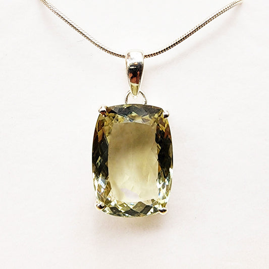 925 Sterling Silver Green Amethyst Necklace, Genuine Green Big Gemstone Pendant with Silver Chain for Men and Women, Large Pendant for Gift