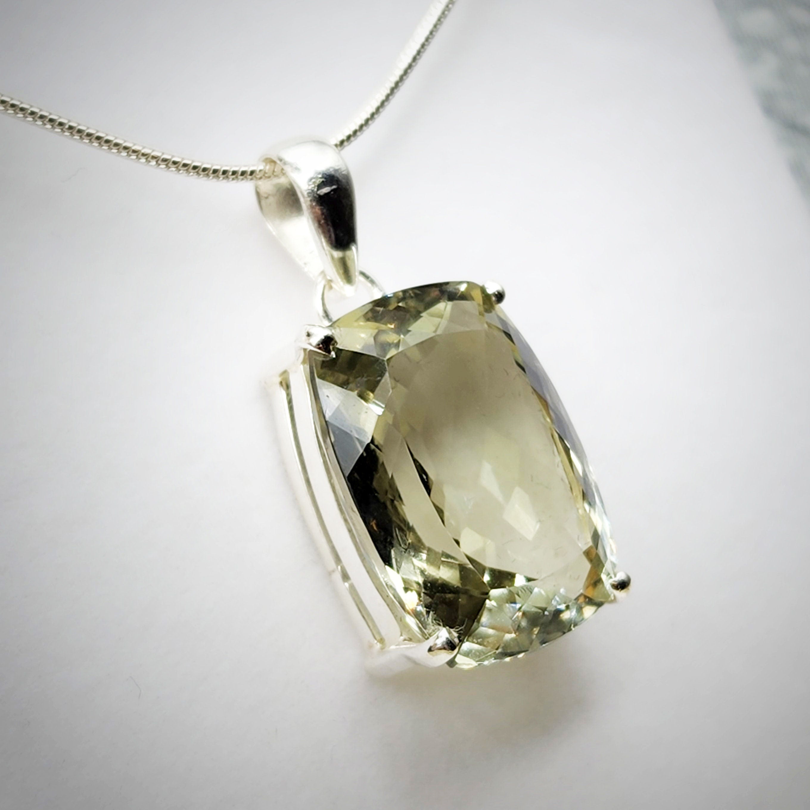 925 Sterling Silver Green Amethyst Necklace, Genuine Green Big Gemstone Pendant with Silver Chain for Men and Women, Large Pendant for Gift