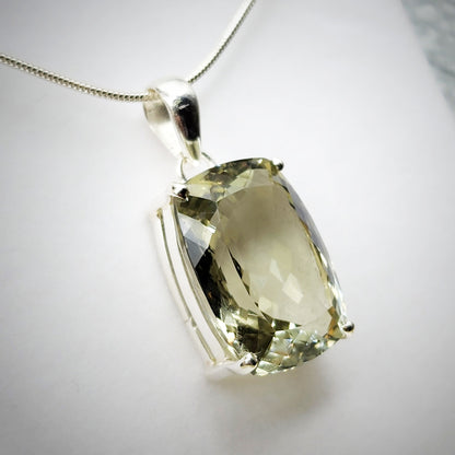 925 Sterling Silver Green Amethyst Necklace, Genuine Green Big Gemstone Pendant with Silver Chain for Men and Women, Large Pendant for Gift