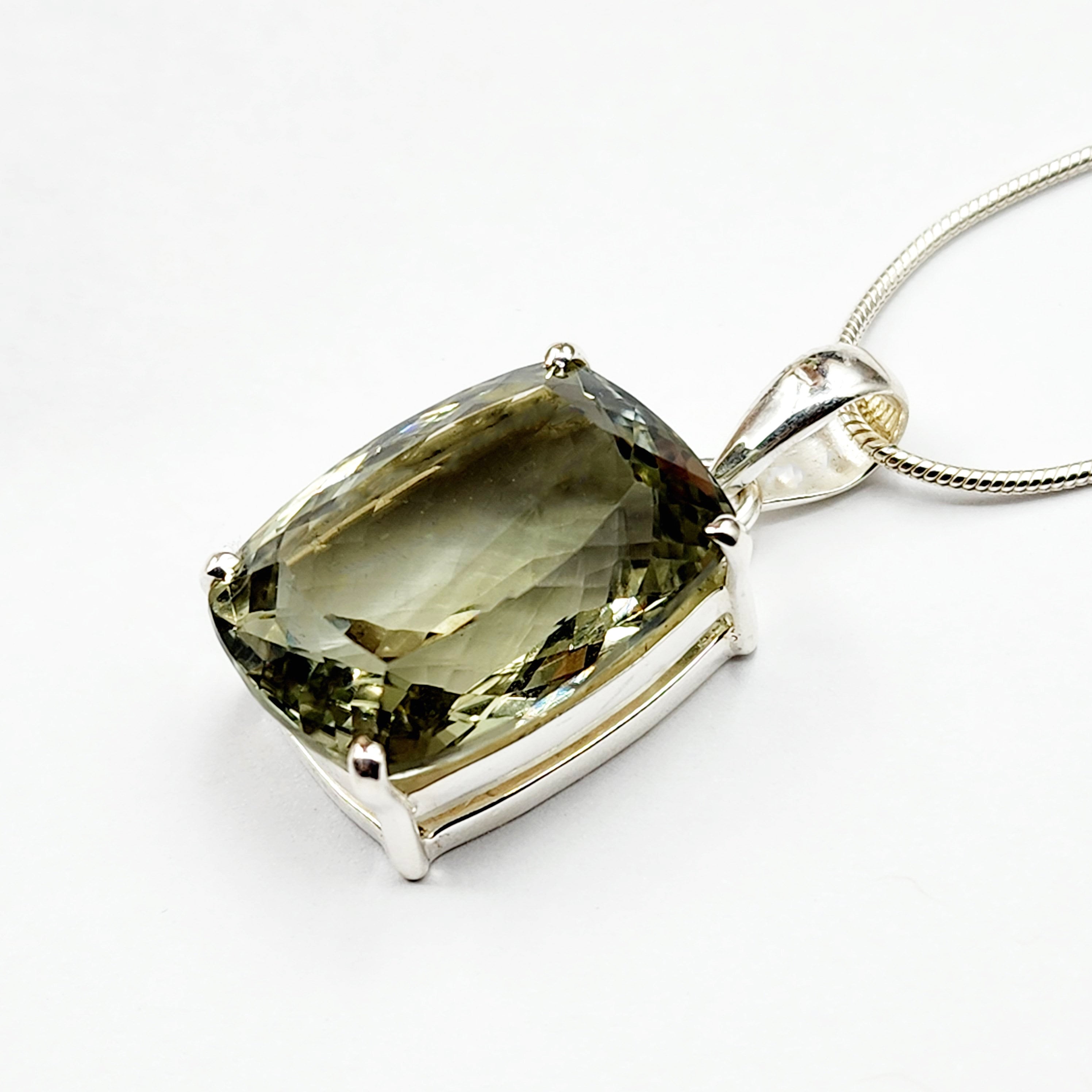 925 Sterling Silver Green Amethyst Necklace, Genuine Green Big Gemstone Pendant with Silver Chain for Men and Women, Large Pendant for Gift