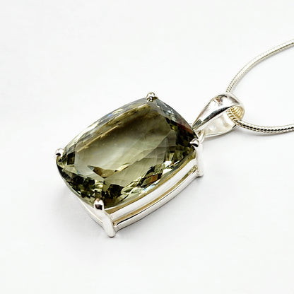 925 Sterling Silver Green Amethyst Necklace, Genuine Green Big Gemstone Pendant with Silver Chain for Men and Women, Large Pendant for Gift