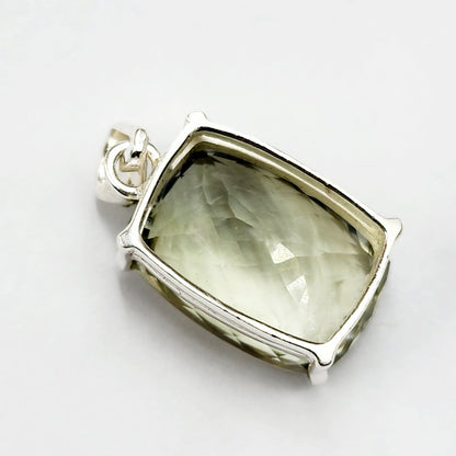 925 Sterling Silver Green Amethyst Necklace, Genuine Green Big Gemstone Pendant with Silver Chain for Men and Women, Large Pendant for Gift