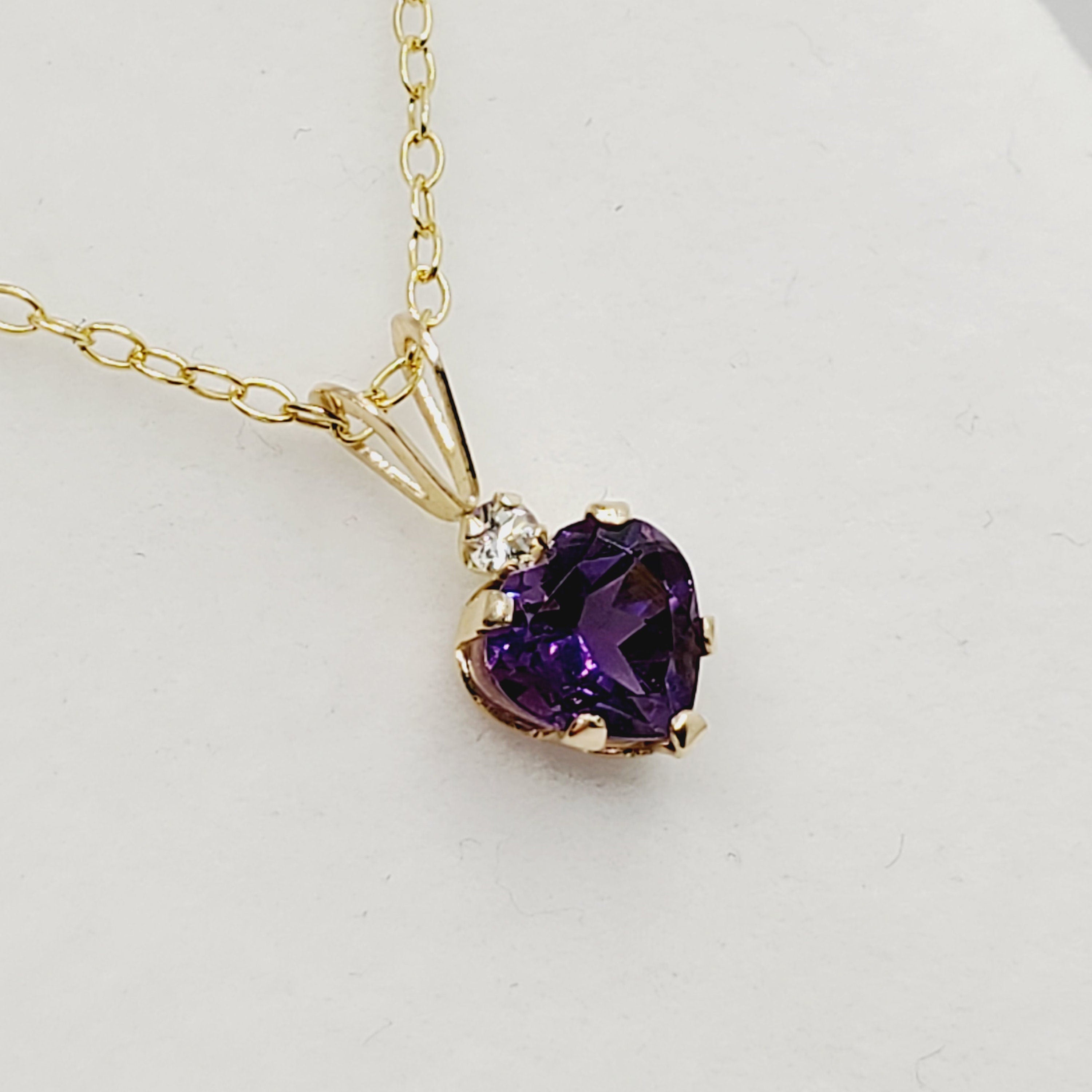Gold Genuine Amethyst Pendant Necklace, 10K Yellow Gold Genuine Amethyst 6x6mm Pendant, Heart Shaped Purple Amethyst Pendant for Her