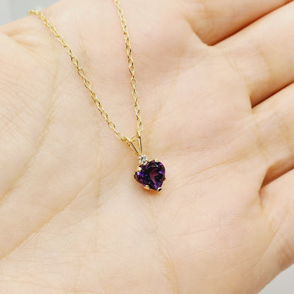Gold Genuine Amethyst Pendant Necklace, 10K Yellow Gold Genuine Amethyst 6x6mm Pendant, Heart Shaped Purple Amethyst Pendant for Her