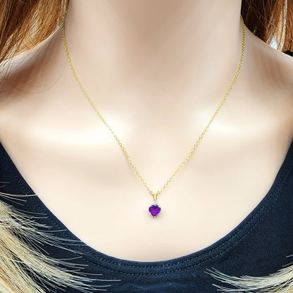 Gold Genuine Amethyst Pendant Necklace, 10K Yellow Gold Genuine Amethyst 6x6mm Pendant, Heart Shaped Purple Amethyst Pendant for Her