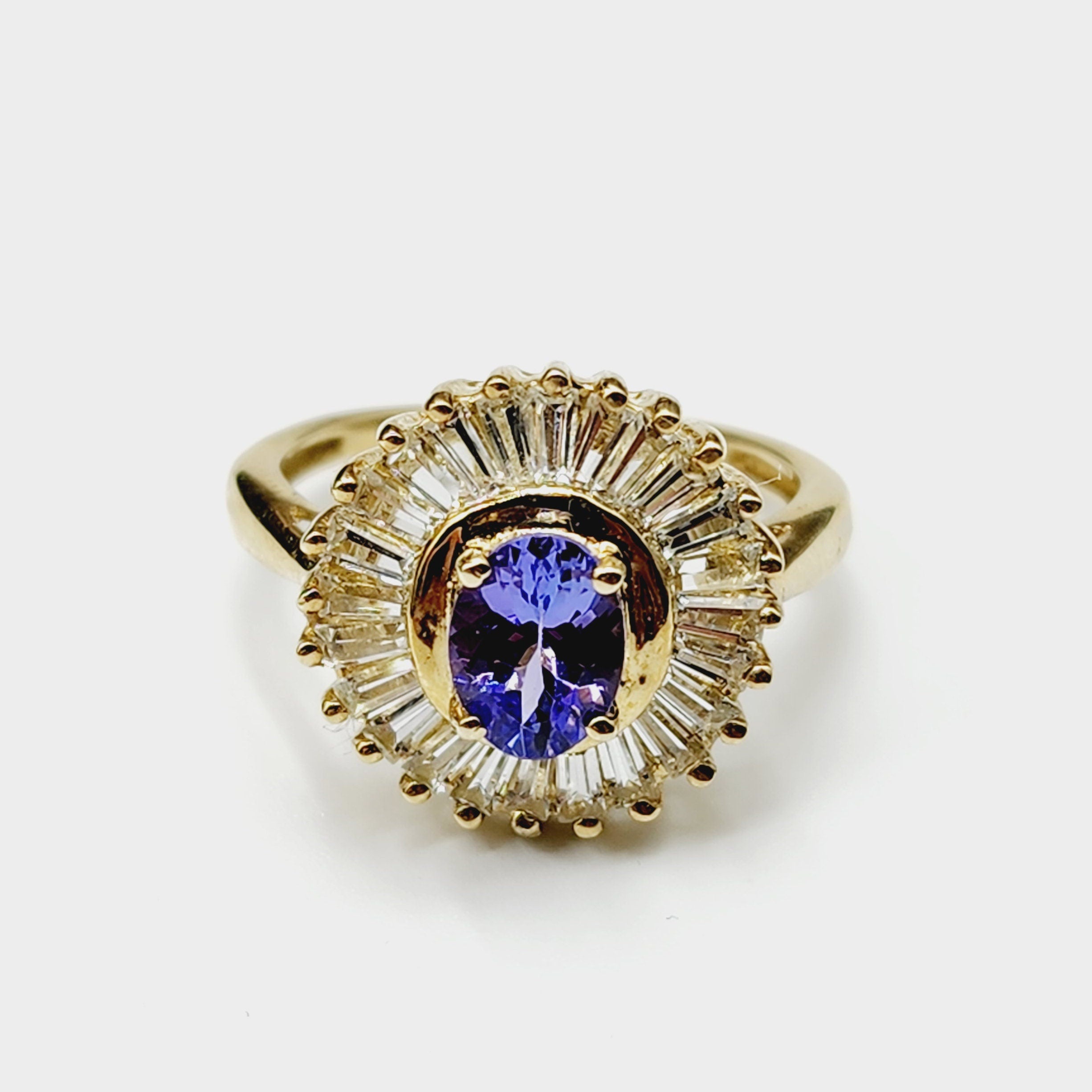 Sterling Silver Tanzanite Ring, Sterling Silver Genuine Tanzanite 7x5mm with CZ Ring, Blue Gemstone Big Ring