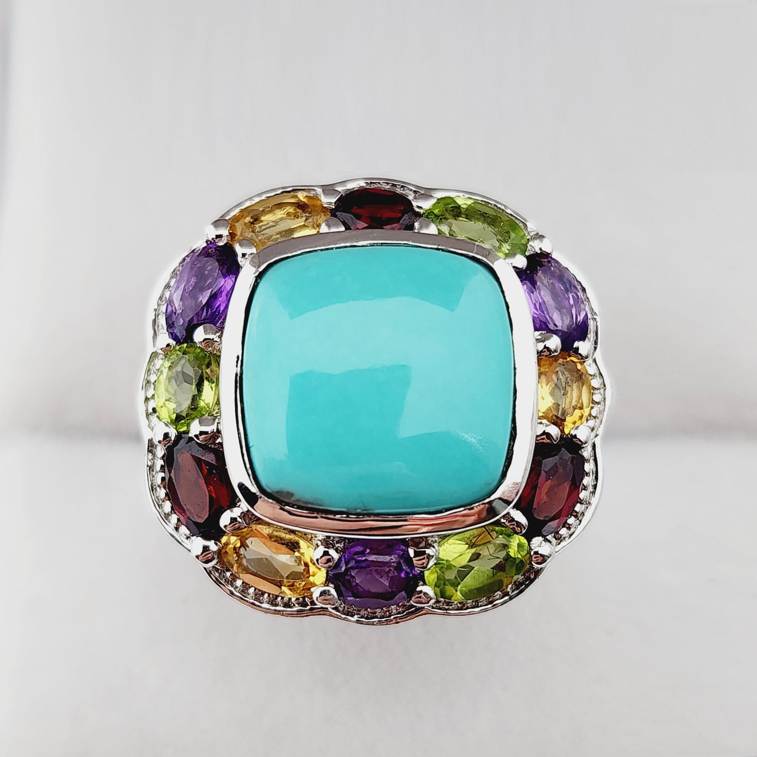 Sterling Silver Square Turquoise Ring with Genuine Gemstone, Family Birthstone Ring, Dainty Birthstone Ring, Multiple Birthstone Ring