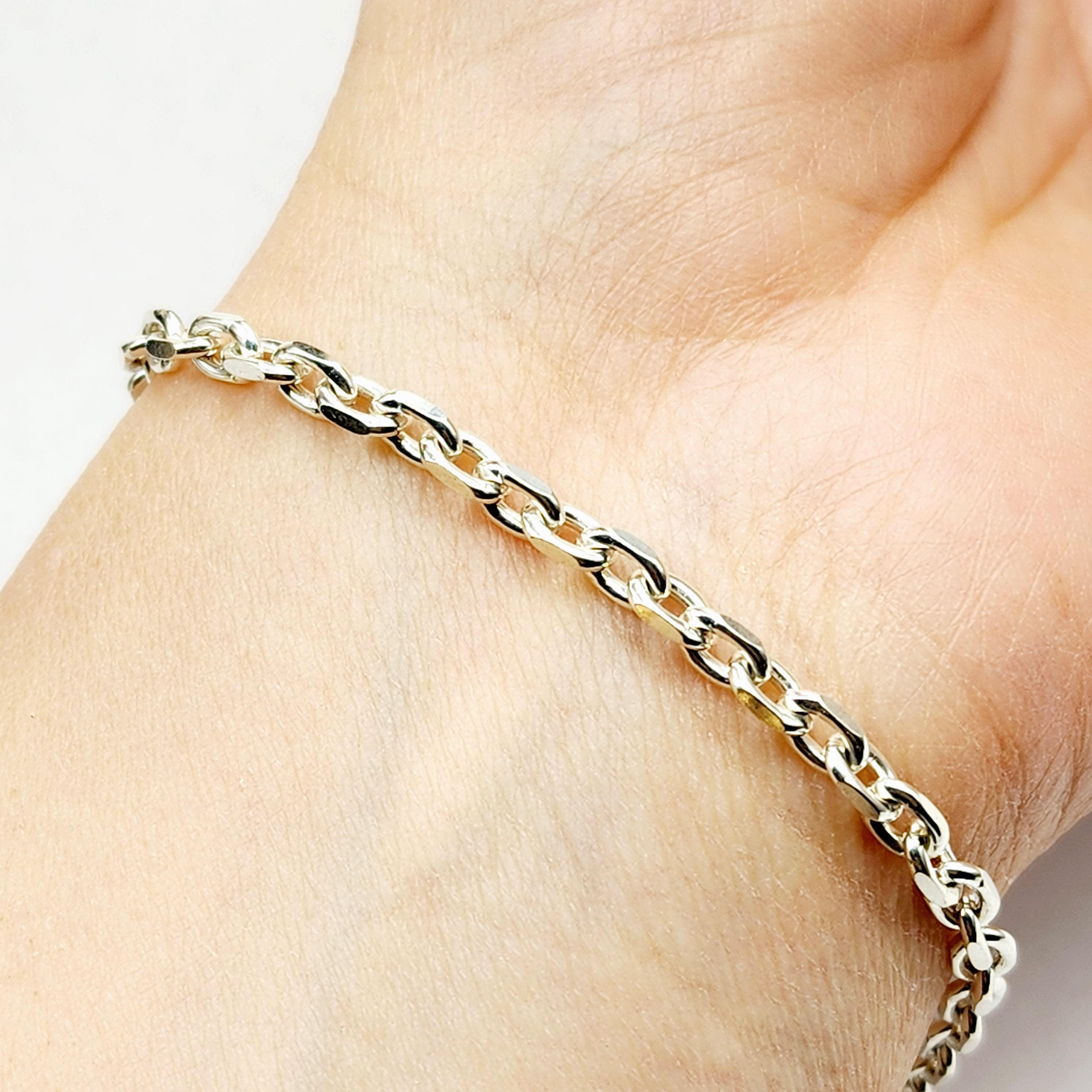 925 Sterling Silver Rolo Bracelet 3.7mm, 8 inches Bracelet Unisex, Solid Silver Bracelet for Women Men Birthday Gift, Dainty Bracelet