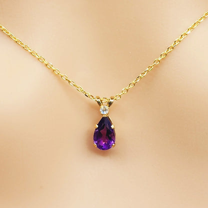 10K Gold Amethyst 8x6mm Pendant Necklace - Handmade in Canada