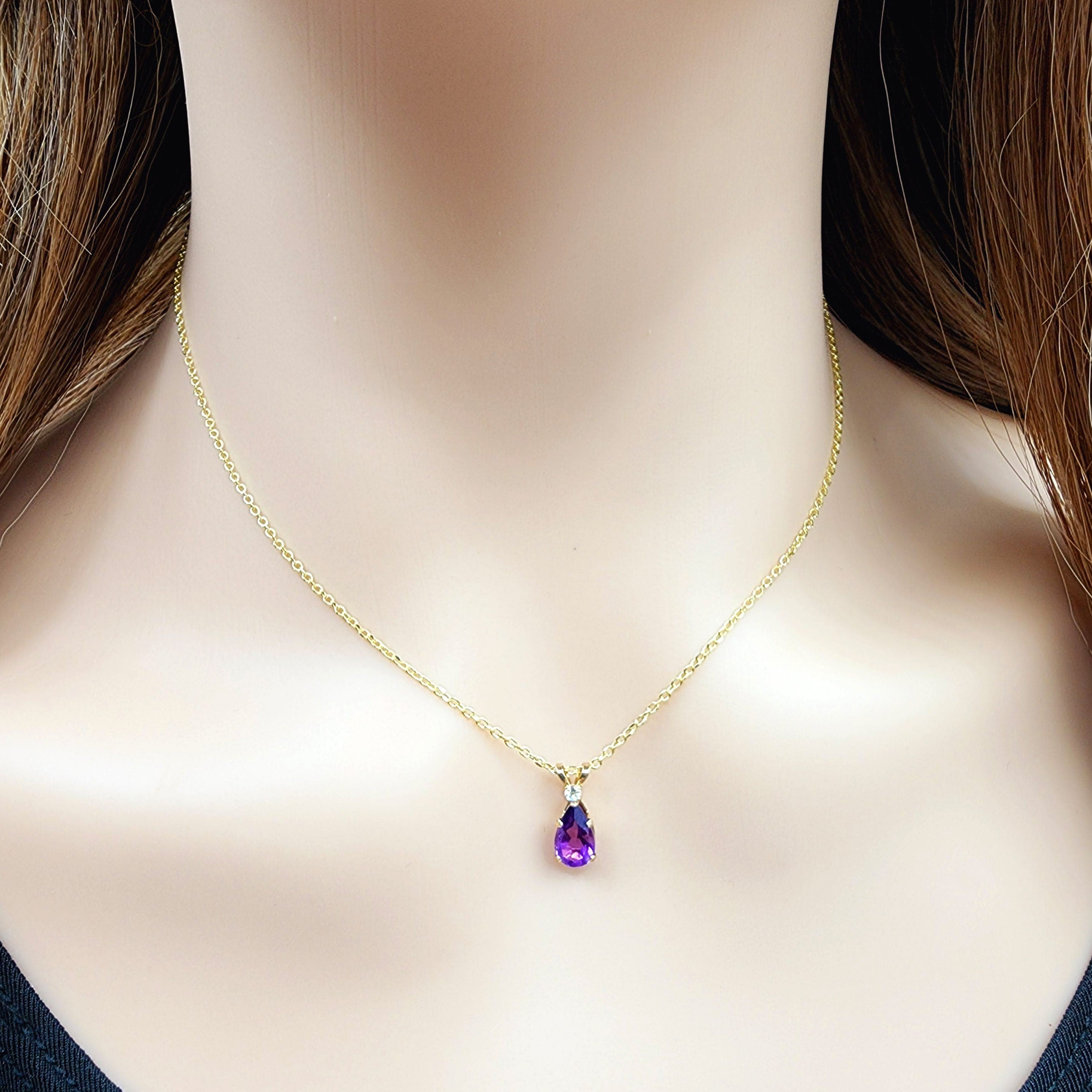 10K Gold Amethyst 8x6mm Pendant Necklace - Handmade in Canada
