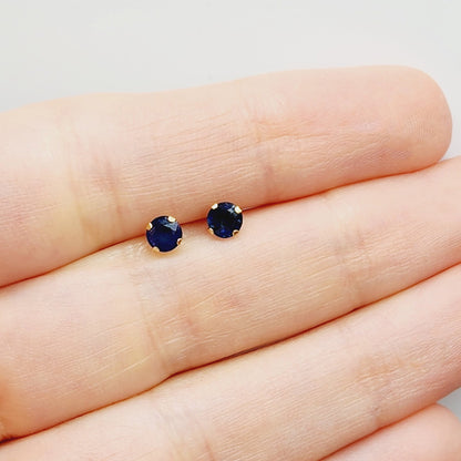 14K Gold Blue Sapphire Stud Earrings, 14K Yellow Gold Natural Blue Sapphire 3.5-4mm Stud Earrings, September Birthstone, Gemstone Earrings