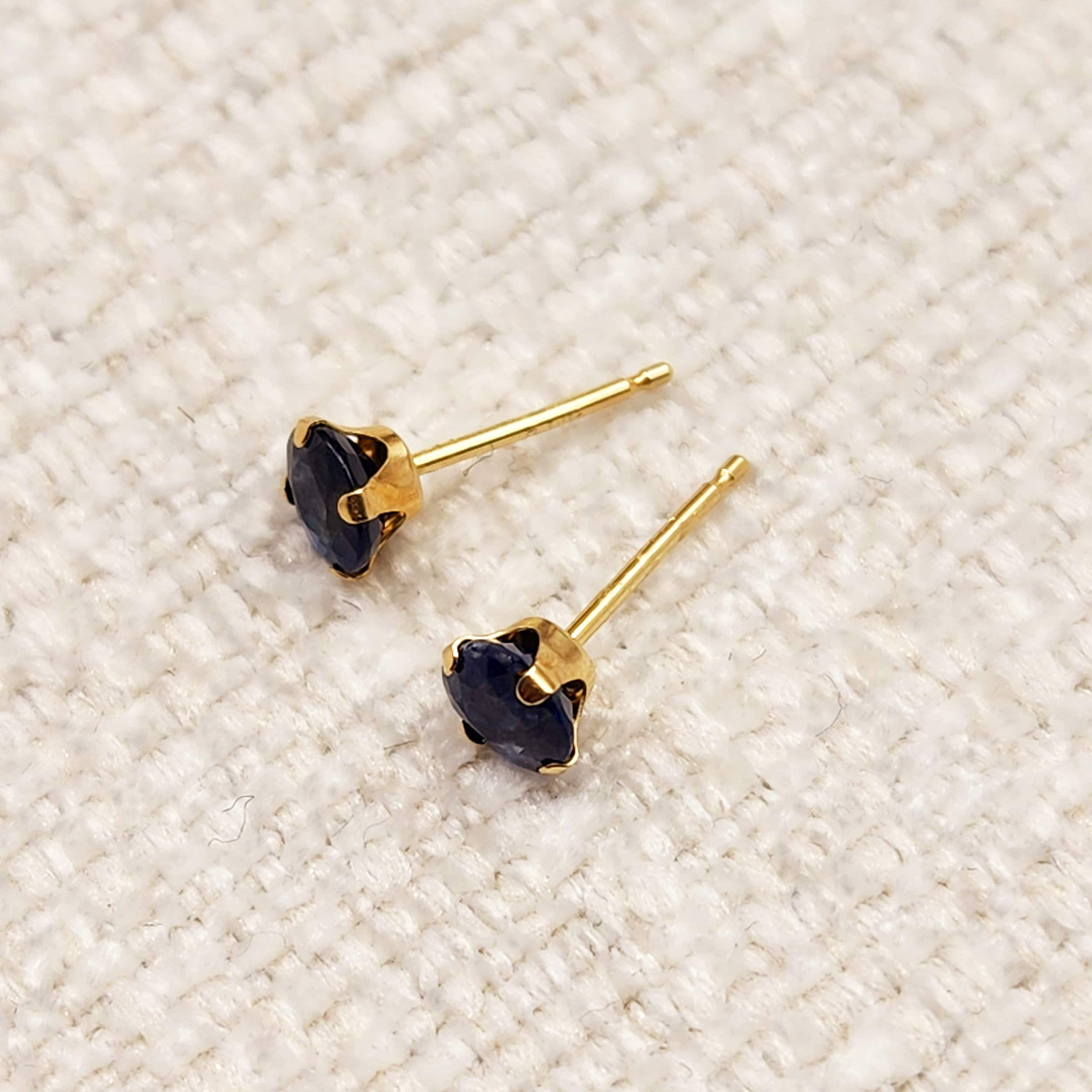 14K Gold Blue Sapphire Stud Earrings, 14K Yellow Gold Natural Blue Sapphire 3.5-4mm Stud Earrings, September Birthstone, Gemstone Earrings