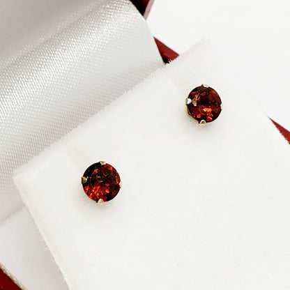 Gold Garnet Stud Earrings, 10K Gold Genuine Garnet 5x5mm Earrings, January Birthstone, Gift For Women