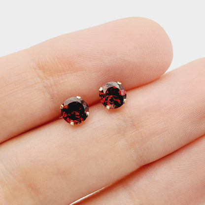 Gold Garnet Stud Earrings, 10K Gold Genuine Garnet 5x5mm Earrings, January Birthstone, Gift For Women