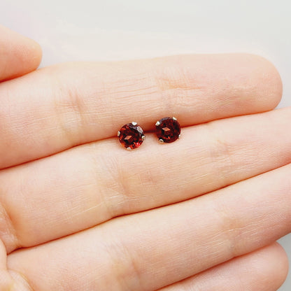Gold Garnet Stud Earrings, 10K Gold Genuine Garnet 5x5mm Earrings, January Birthstone, Gift For Women
