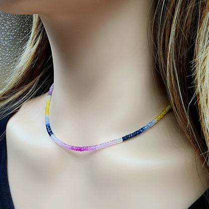Sapphire and Ruby Necklace | Multicolor Natural Sapphire and Ruby (28.93cts) Necklace