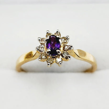 Gold Genuine Amethyst Ring, 10K Amethyst and Diamond Ring, Statement Ring, Birthstone Ring, Gift Rings For Women, Purple Ring for Gift