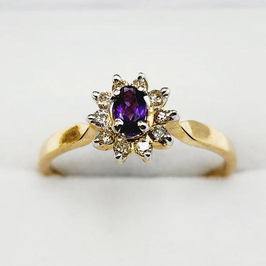 Gold Genuine Amethyst Ring, 10K Amethyst and Diamond Ring, Statement Ring, Birthstone Ring, Gift Rings For Women, Purple Ring for Gift
