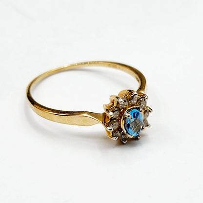 Gold Blue Topaz Ring, 10K Yellow Gold Blue Topaz 4x3mm and Diamond Ring, Rings For Women, December Birthstone Ring, Blue Gemstone Ring