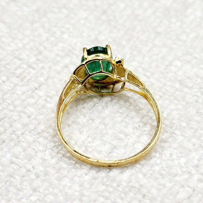 Gold Natural Emerald Ring , 10K Yellow Gold Natural Emerald 8x6mm Ring with Diamonds, May Birthstone, Emerald Jewelry, Green Gemstone Ring