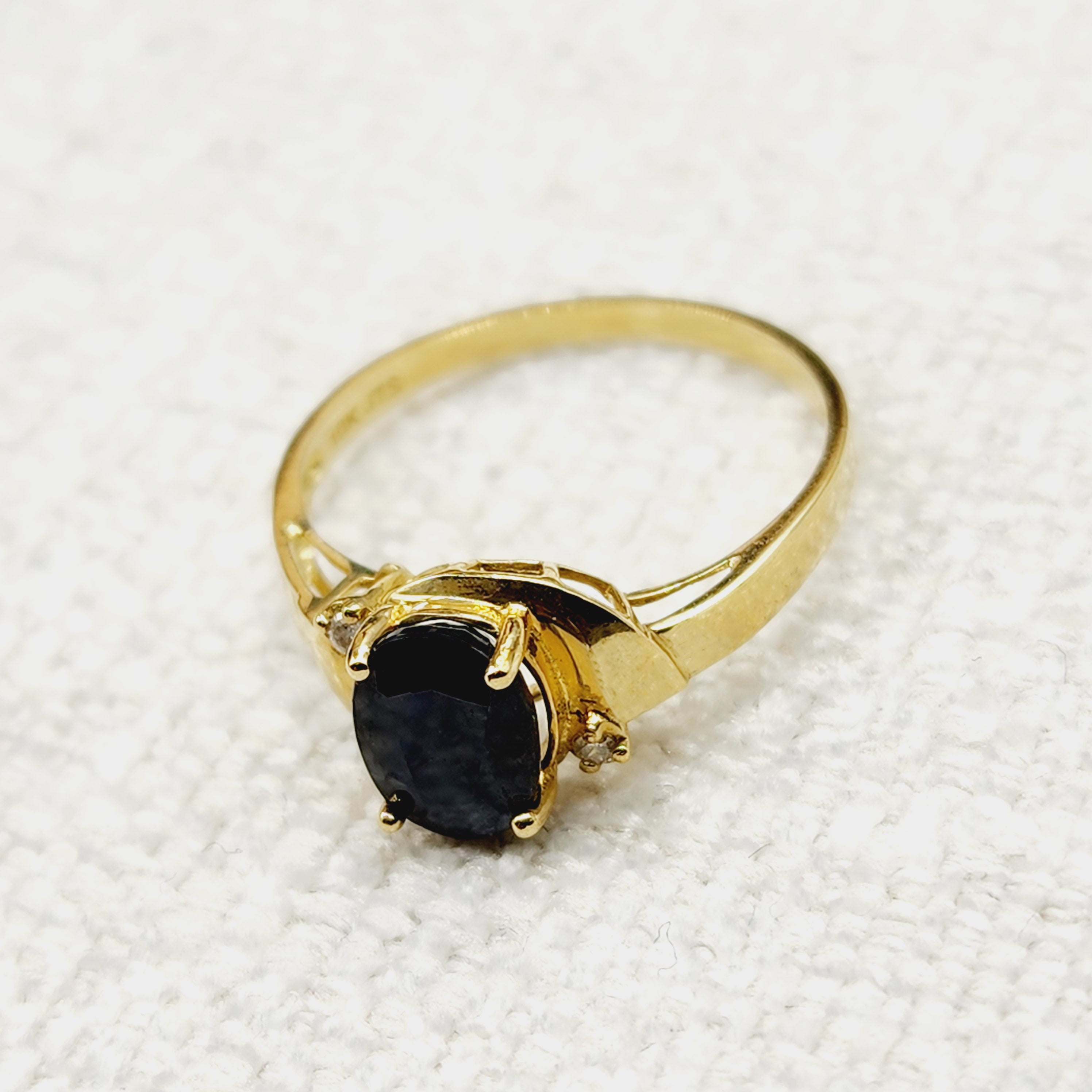 Gold Blue Sapphire Ring, 10K Yellow Gold Natural Blue Sapphire 8x6mm with Diamonds Ring, September Birthstone Gift For Women