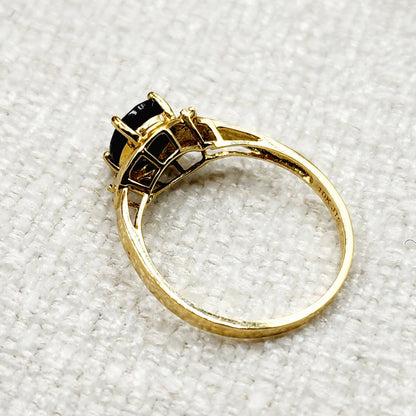 Gold Blue Sapphire Ring, 10K Yellow Gold Natural Blue Sapphire 8x6mm with Diamonds Ring, September Birthstone Gift For Women