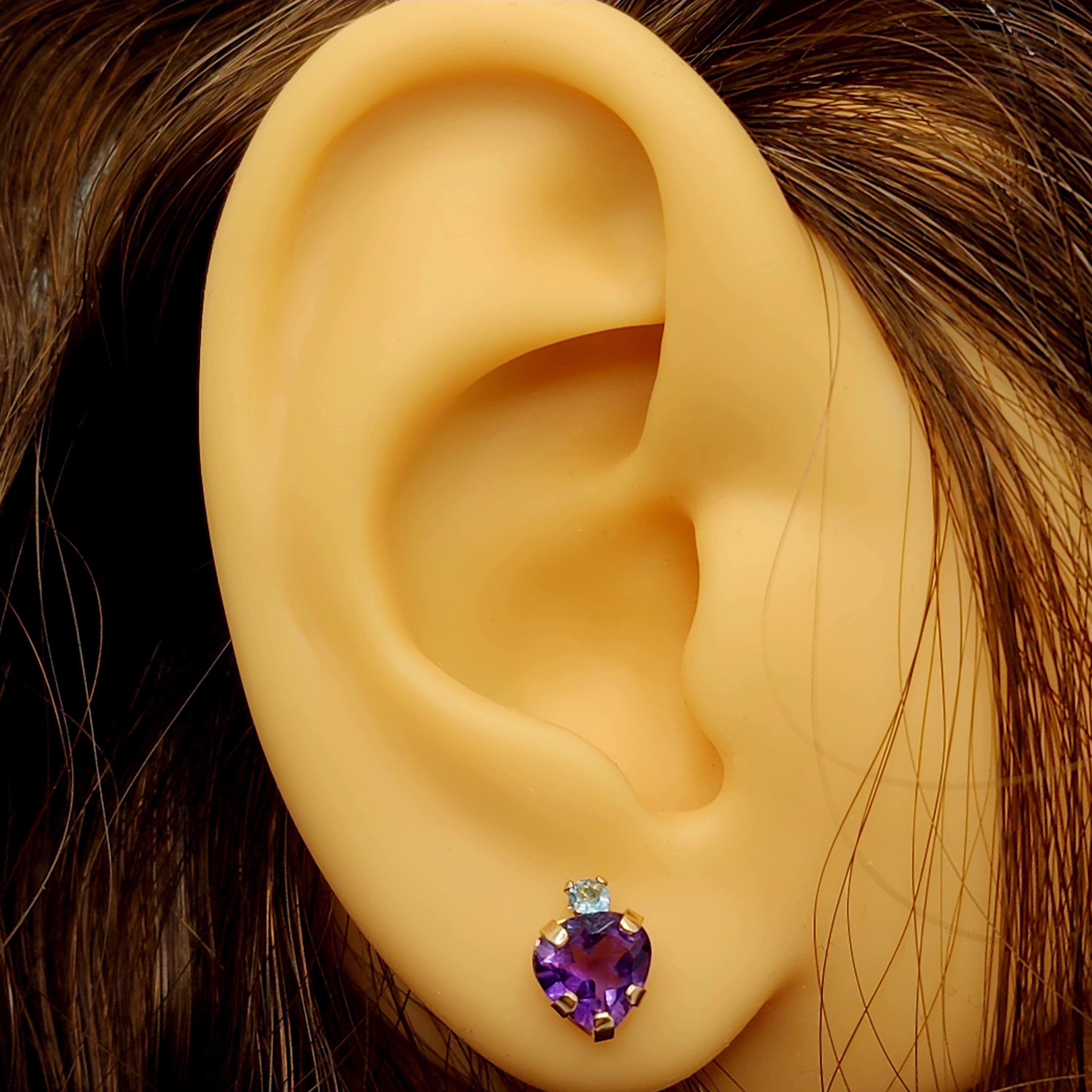 Gold Amethyst Stud Earrings, 10K Yellow Gold Genuine Amethyst 6x6mm and Aquamarine Stud Earrings, February Birthstone