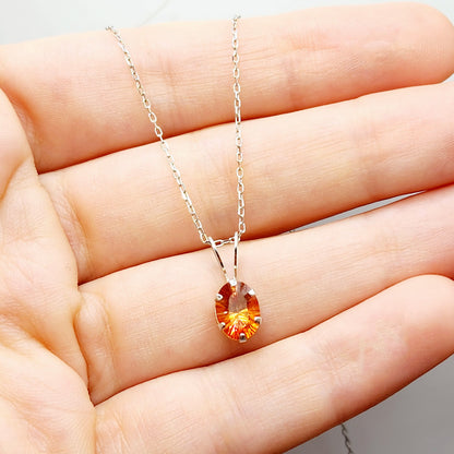 Gold Citrine Pendant Necklace,  10K White Gold Genuine Citrine 1.02ct Pendant, November Birthstone, Citrine Pendant For Women