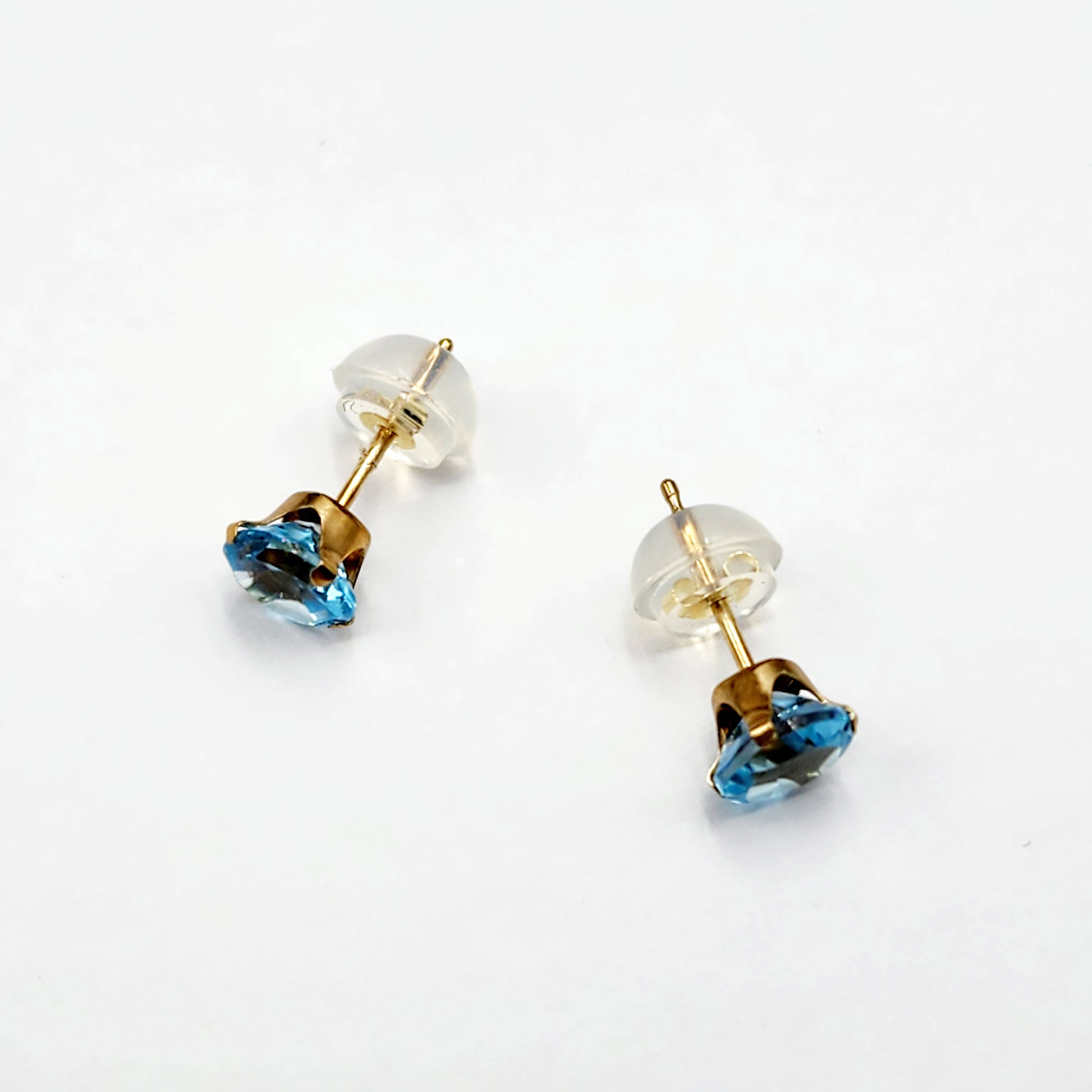 Gold Blue Topaz Stud Earrings, Solid Gold Blue Topaz 5x5mm Earrings For Women, December Birthstone, Birthday Gift, Blue Gemstone