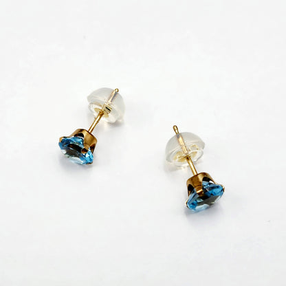 Gold Blue Topaz Stud Earrings, Solid Gold Blue Topaz 5x5mm Earrings For Women, December Birthstone, Birthday Gift, Blue Gemstone