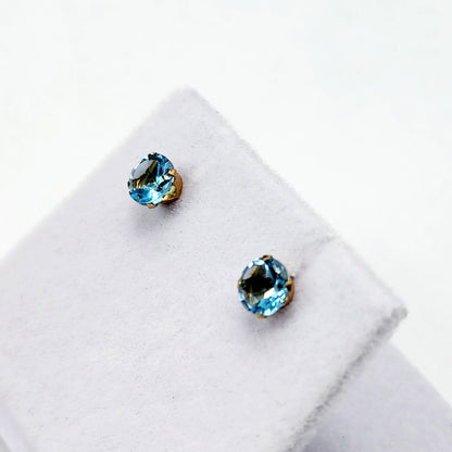Gold Blue Topaz Stud Earrings, Solid Gold Blue Topaz 5x5mm Earrings For Women, December Birthstone, Birthday Gift, Blue Gemstone