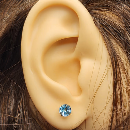 Gold Blue Topaz Stud Earrings, Solid Gold Blue Topaz 5x5mm Earrings For Women, December Birthstone, Birthday Gift, Blue Gemstone