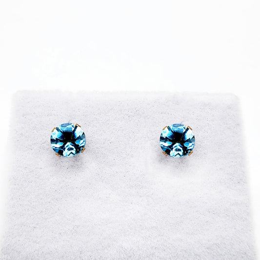 Gold Blue Topaz Stud Earrings, Solid Gold Blue Topaz 5x5mm Earrings For Women, December Birthstone, Birthday Gift, Blue Gemstone