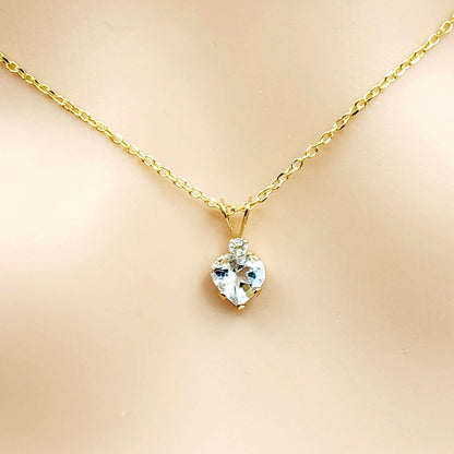 Gold Aquamarine Pendant Necklace, 10K Yellow Gold Genuine  Heart Shaped Genuine Aquamarine 6mm Pendant, March Birthstone, Handmade Pendant
