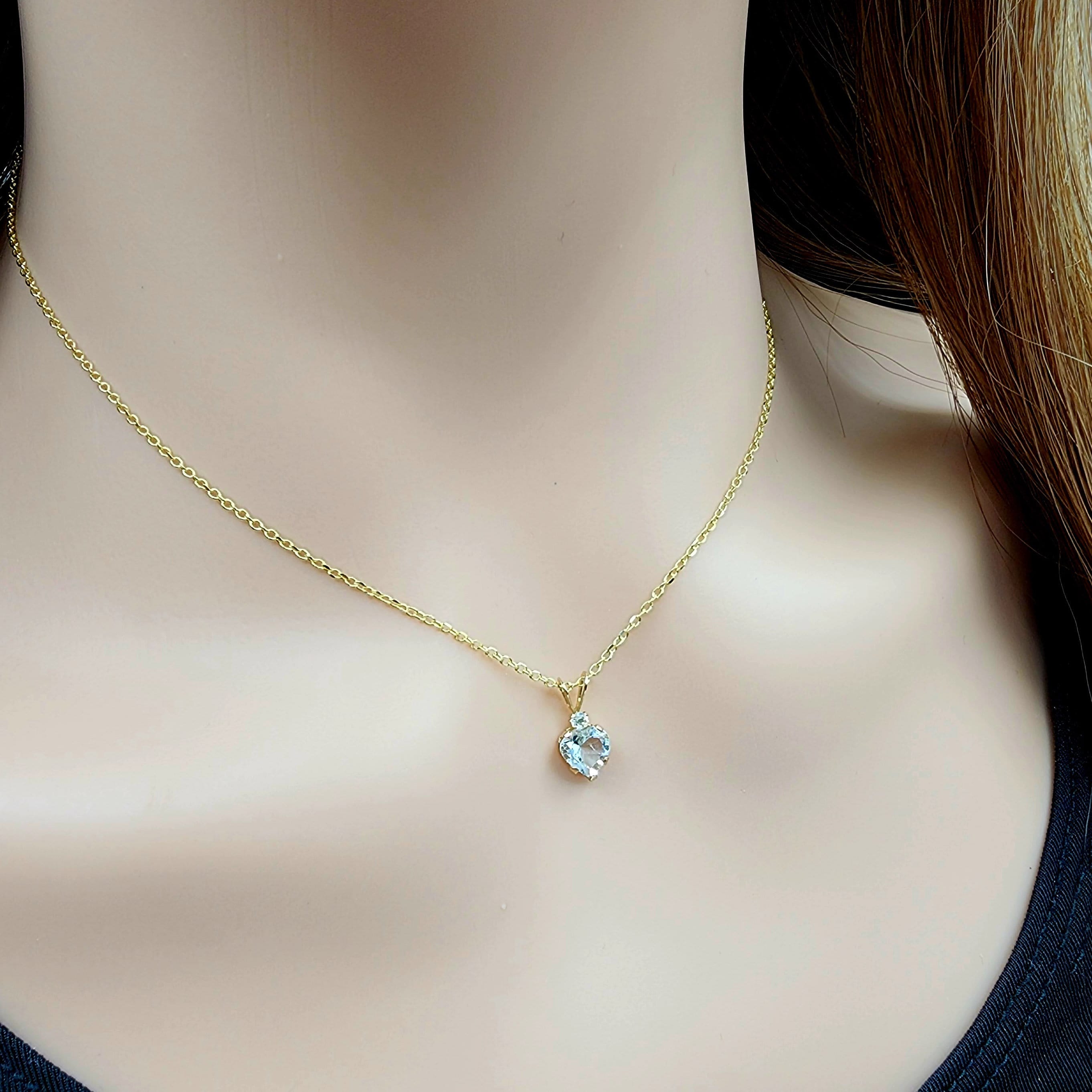Gold Aquamarine Pendant Necklace, 10K Yellow Gold Genuine  Heart Shaped Genuine Aquamarine 6mm Pendant, March Birthstone, Handmade Pendant