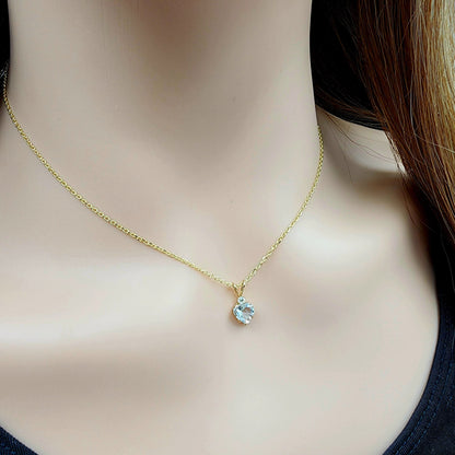 Gold Aquamarine Pendant Necklace, 10K Yellow Gold Genuine  Heart Shaped Genuine Aquamarine 6mm Pendant, March Birthstone, Handmade Pendant