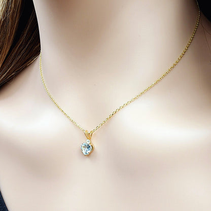 Gold Aquamarine Pendant Necklace, 10K Yellow Gold Genuine  Heart Shaped Genuine Aquamarine 6mm Pendant, March Birthstone, Handmade Pendant