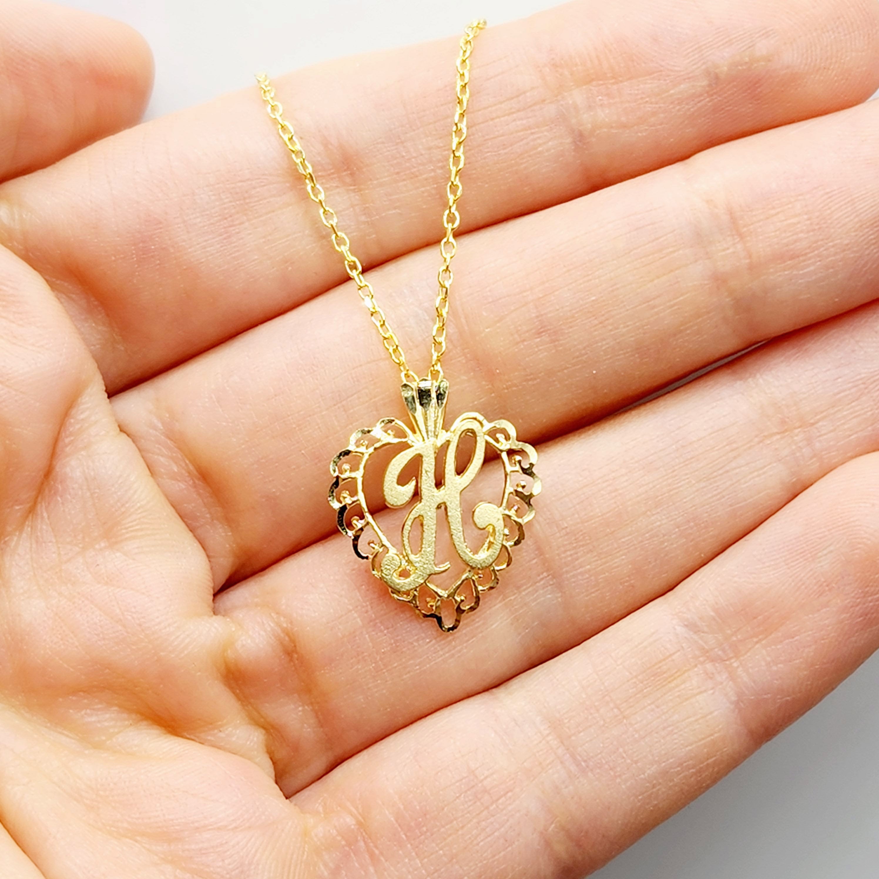 Gold Letter Pendant Necklace, 10K Yellow Gold Letter H Pendant, Dainty Gold Letter Necklace, Gift for Her, Birthday Gift