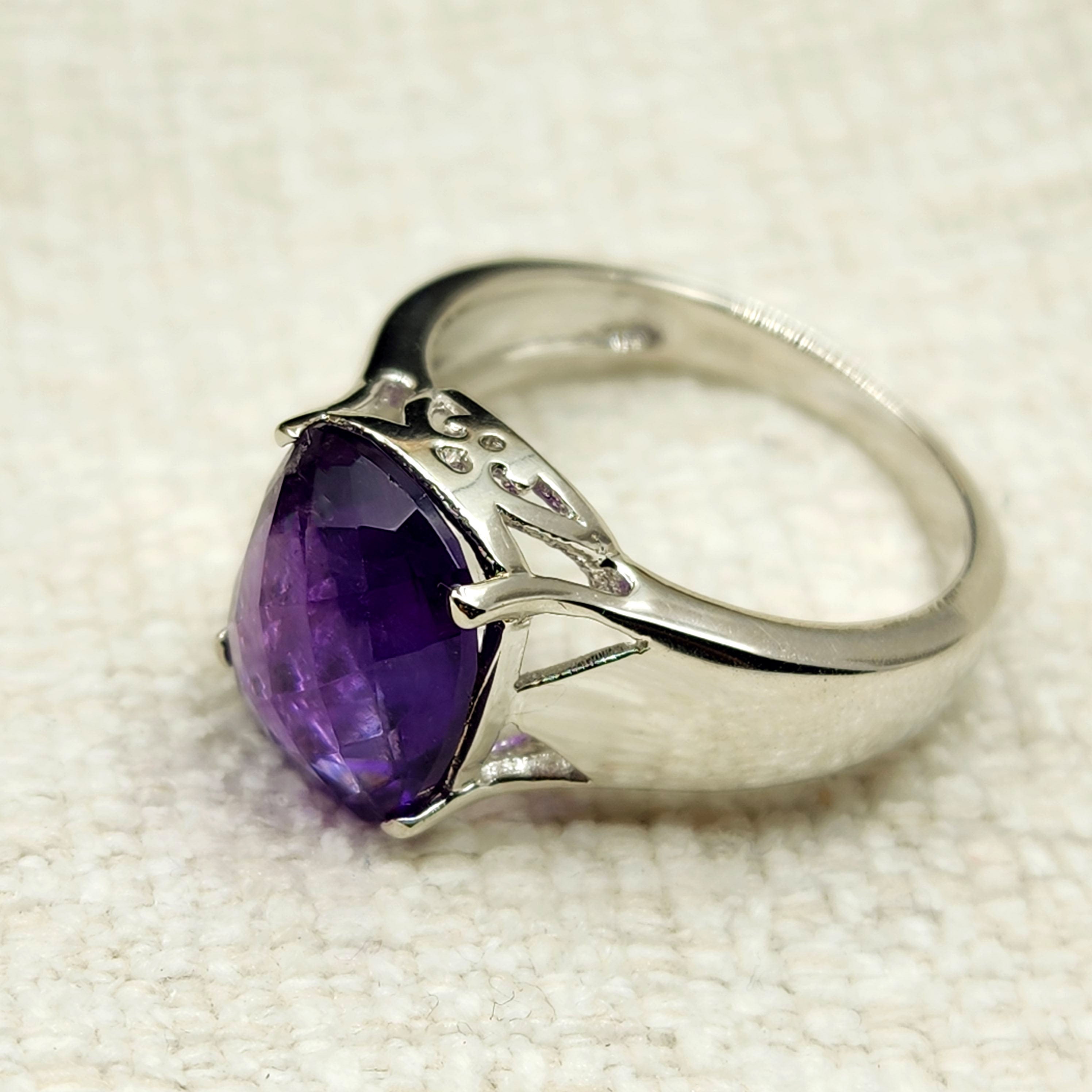 925 Sterling Silver Genuine Amethyst 6cts Ring, February Birthstone, Purple Gemstone Ring Jewelry for Women, Birthday Gift