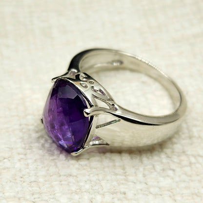 925 Sterling Silver Genuine Amethyst 6cts Ring, February Birthstone, Purple Gemstone Ring Jewelry for Women, Birthday Gift