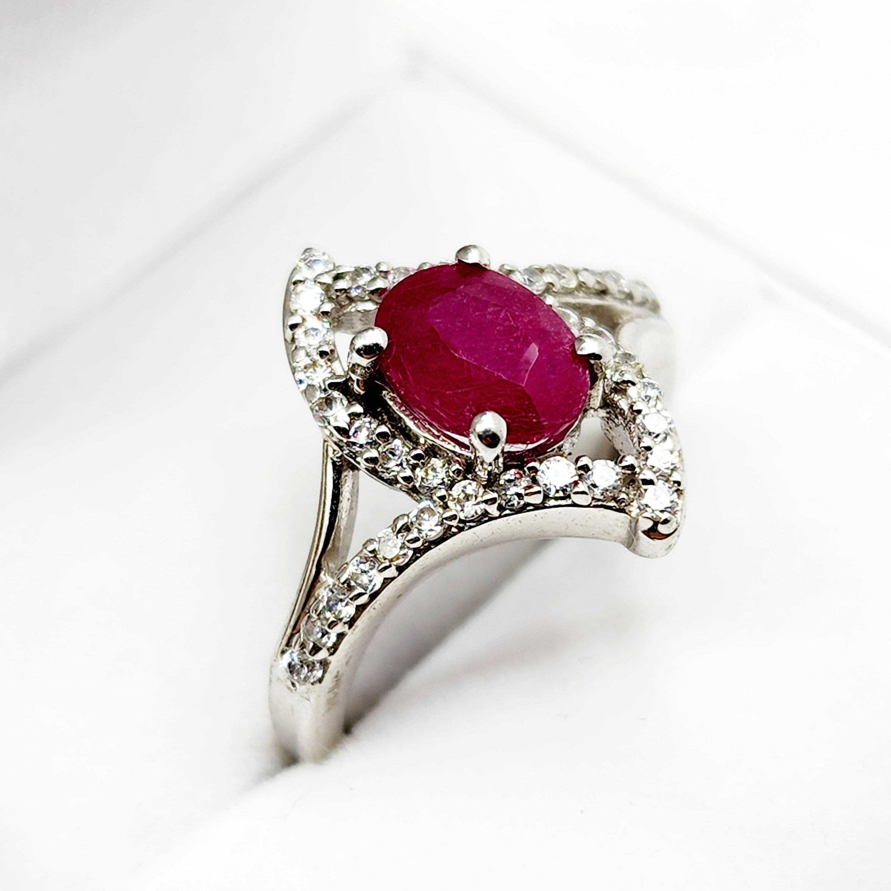 925 Sterling Silver Genuine Ruby 8x6mm Ring, July Birthstone, Birthday Gift for Her, Silver Ruby Jewelry for Women, Mom's Birthday Gift