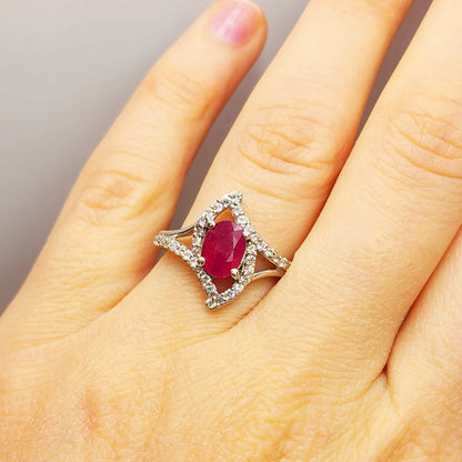 925 Sterling Silver Genuine Ruby 8x6mm Ring, July Birthstone, Birthday Gift for Her, Silver Ruby Jewelry for Women, Mom's Birthday Gift